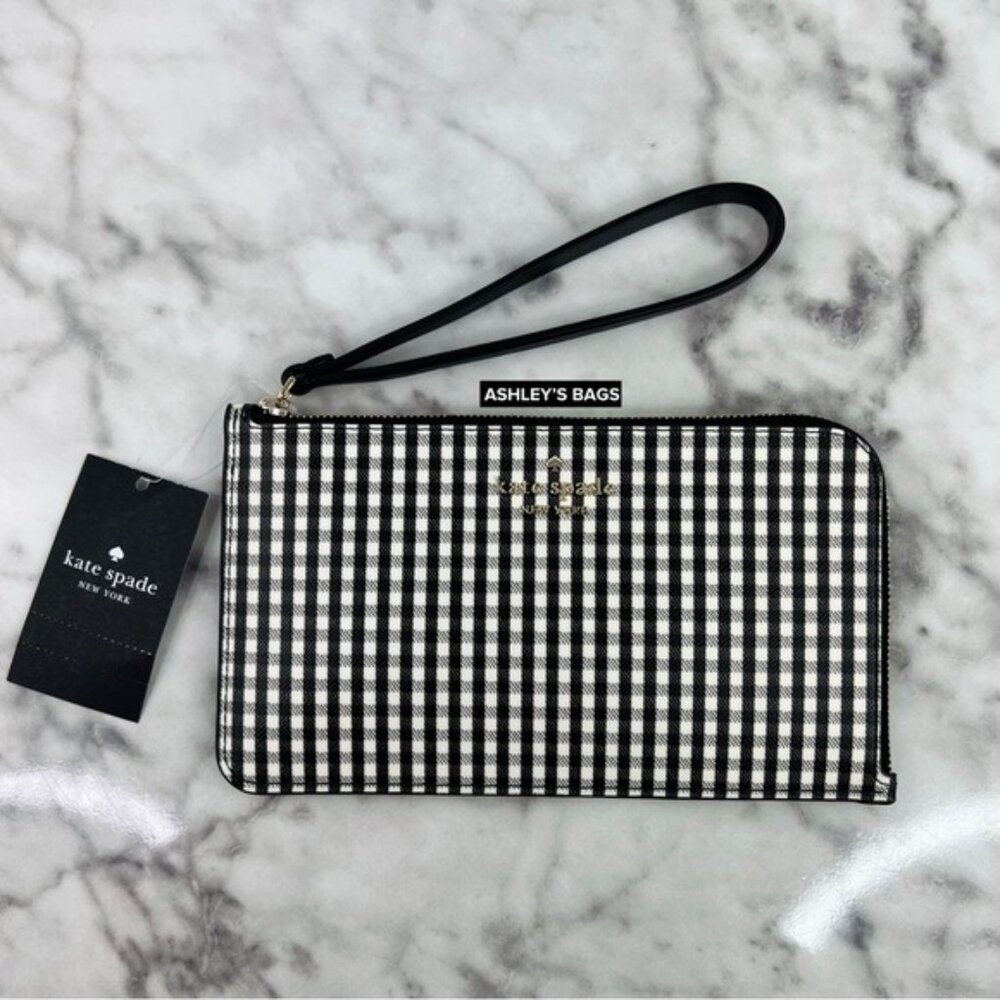 Kate Spade Lucy Jazzy Gingham Print Medium L-zip Wristlet Wallet